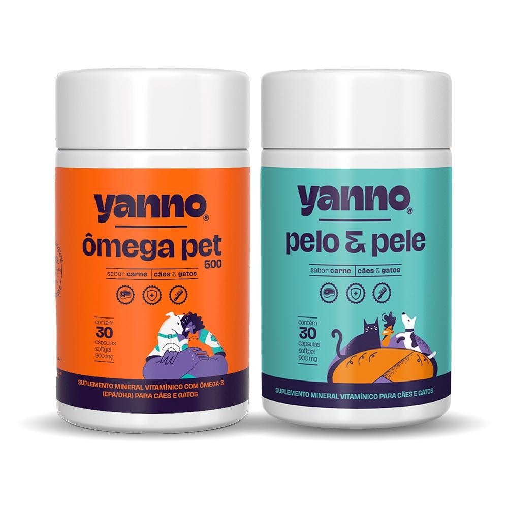 Suplemento Ômega 3 Pet Concentrado+ Pelo e Pele 2x30 Cáps Cães Gatos Queda de Pelo Coceira Imunidade
