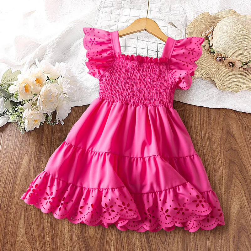 2-6 Year Toddler Baby Girl Dress Ruffles Sleeve Princess Dress Solid Pleated Casual Dress ...