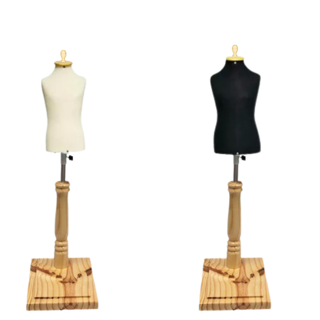 1 Busto Manequim Infantil Forrado Moulage Loja Vitrine confecção pedestal Madeira Quadrado + Pino