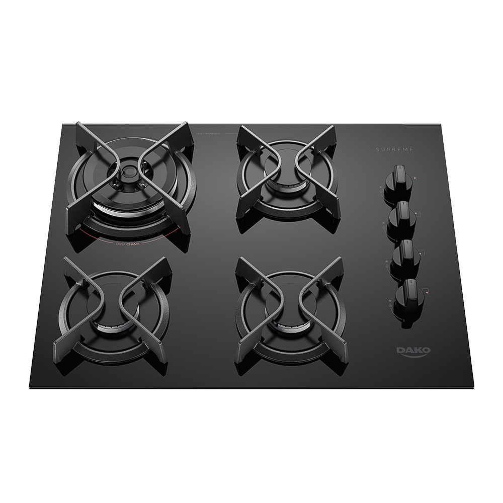 Cooktop 4 Bocas a Gás Dako Supreme com Queimador Tripla Chama e Mesa de Vidro Temperado Preto Bivolt em Oferta na Shopee