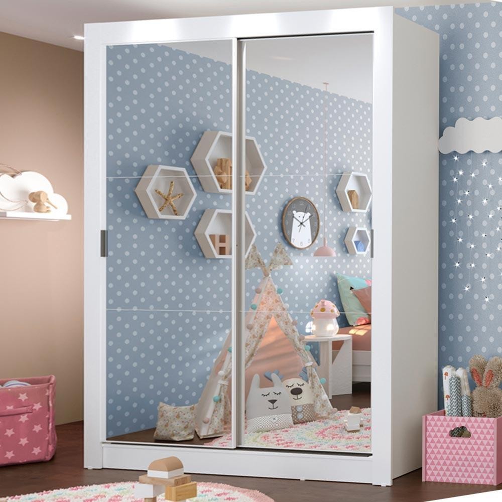 Guarda-Roupa Infantil Madesa Enzo 2 Portas de Correr de Espelho em Oferta na Shopee