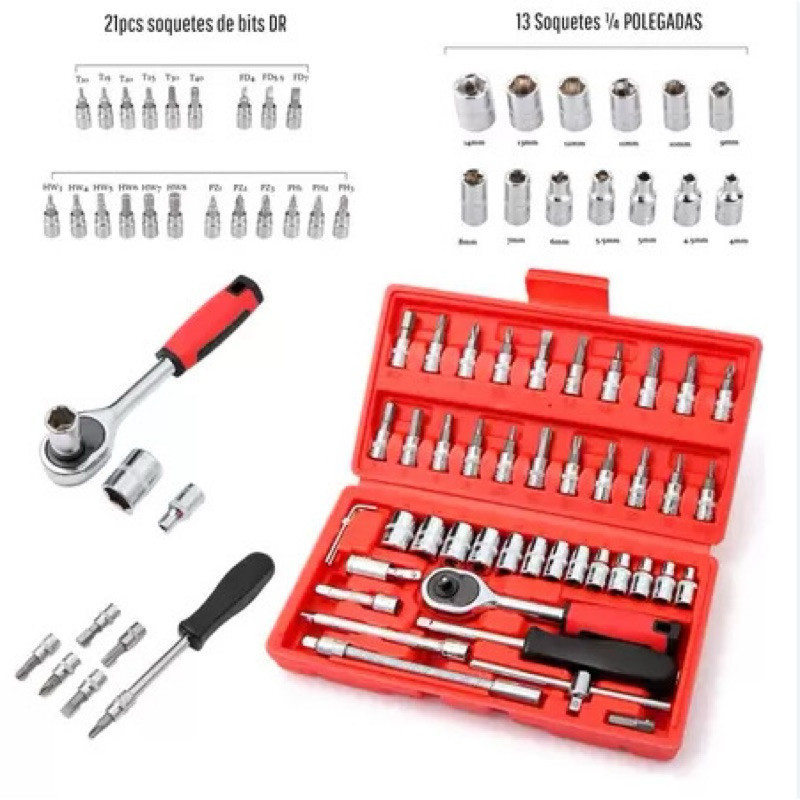 Kit 46 Chave Catraca Jogo De Soquetes Allen Torx Ferramentas Reversível Maleta em Oferta na Shopee
