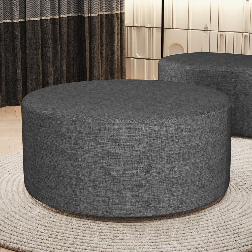 Puff Redondo Orgânico para Living 90cm Lola W01 Linho Cinza Escuro - Lyam Decor em Oferta na Shopee