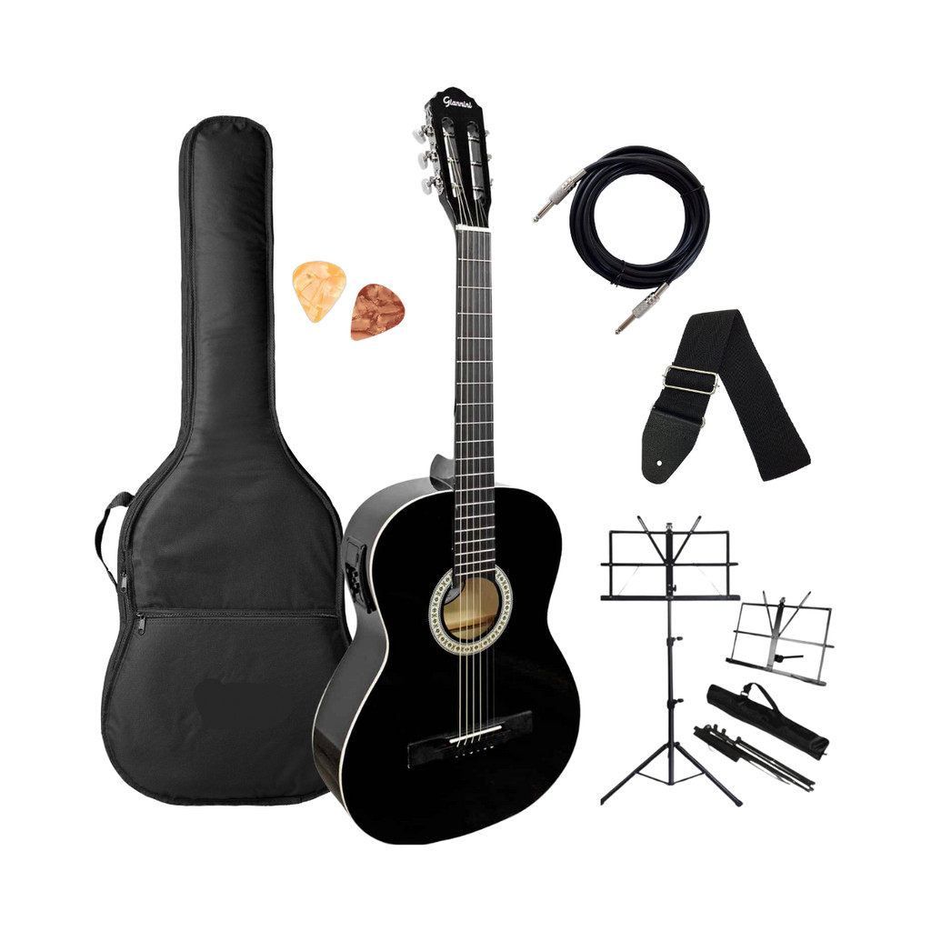 Violão Preto Elétrico Aço Adulto Destro Giannini Start S-14 EQ BK + Acessórios