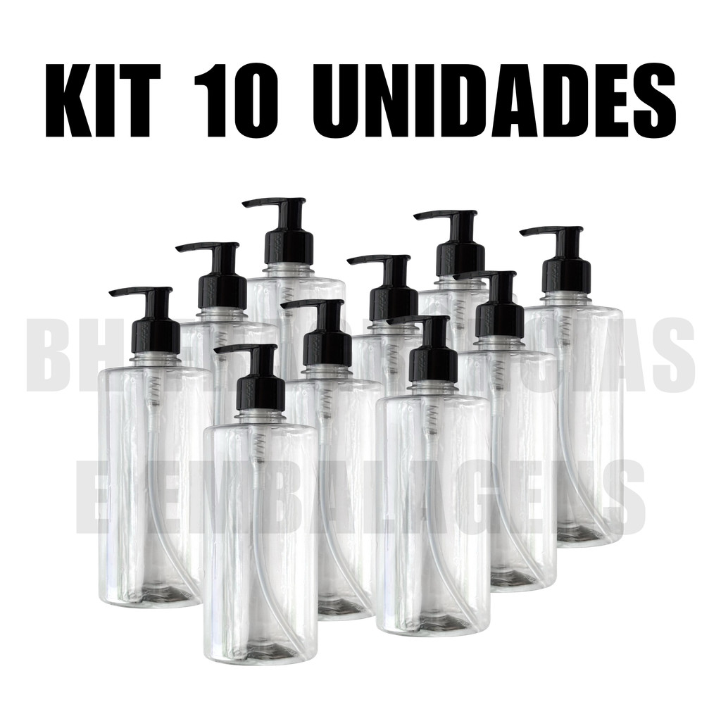 Kit 10 Frascos Pet 500ml Com Válvula Saboneteira Pump Álcool Gel Refil Sabonete Liquido rE