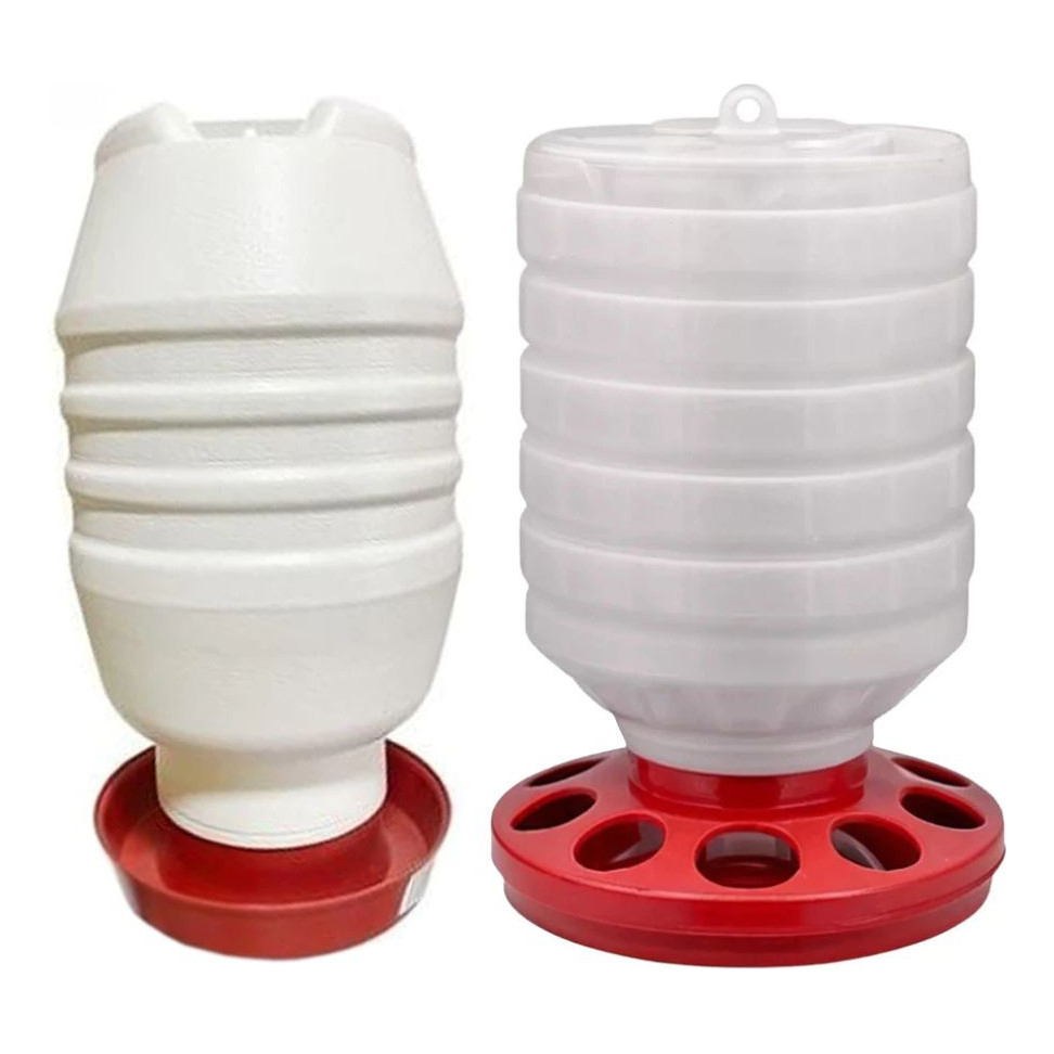 Kit Comedouro 5kg 10 Furos + Bebedouro Leitoso 5l P/ Aves