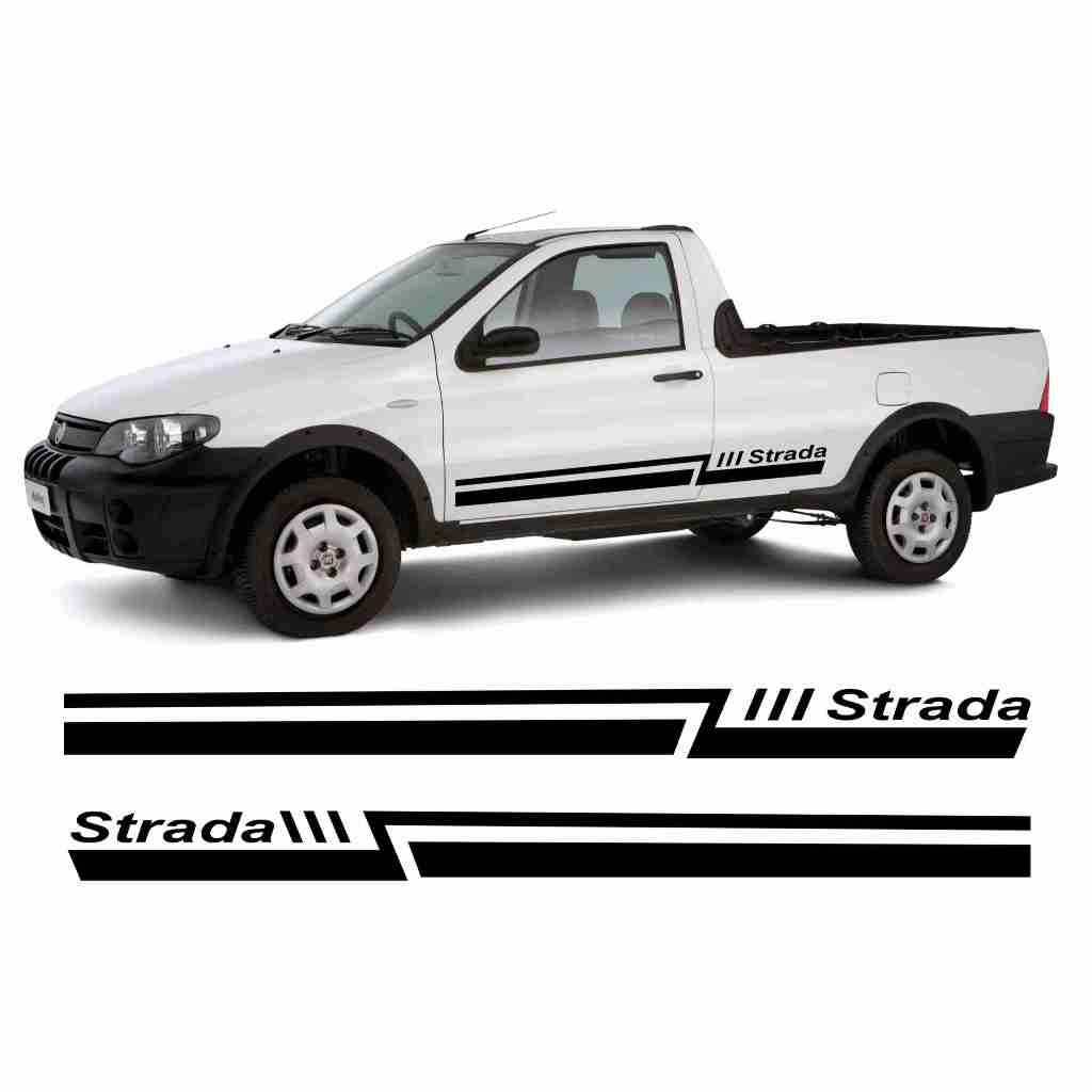 Kit 2 Faixa Lateral Portas Fiat Strada Working Adesivos Sport Acessórios Personalizado Preto Brilho FT111