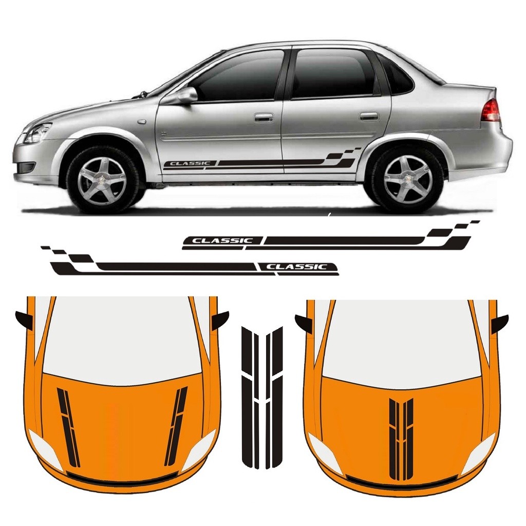 Adesivo Lateral Para Chevrolet Corsa Classic E Faixa Capô C4 Tuning Fita Colante Adesiva