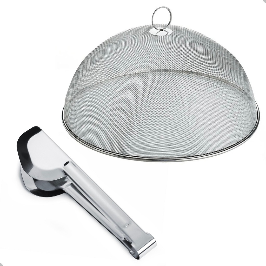 TELA PROTETORA ALIMENTOS AÇO INOX + PEGADOR UNIVERSAL INOX