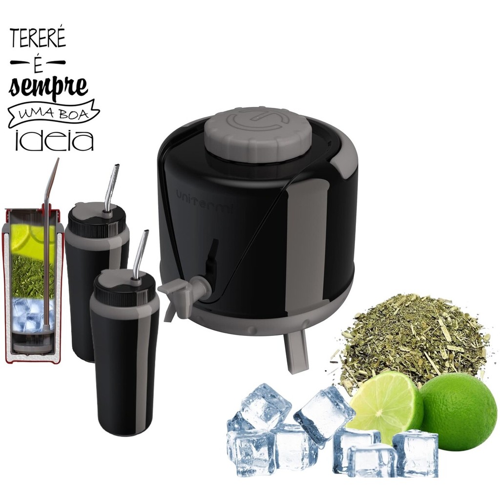 Kit Tereré Botijão 5 Litros com 2 Copos Cuia/Bomba inox 650ml Unitermi