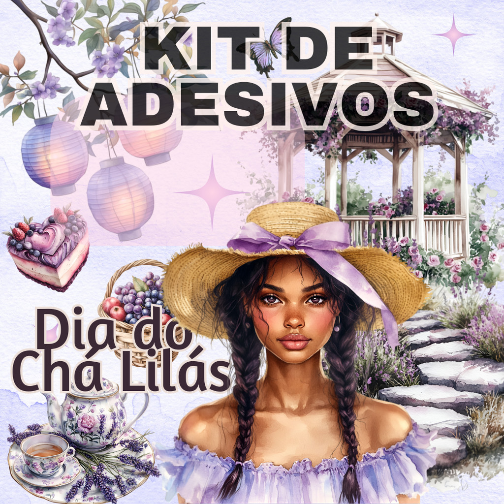 Kit de Adesivos Stickers Scrapbook Journal Tema Lilás Flores Menina