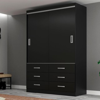 Guarda-Roupa Solteiro Veneza 2 PT 6 GV Preto em Oferta na Shopee