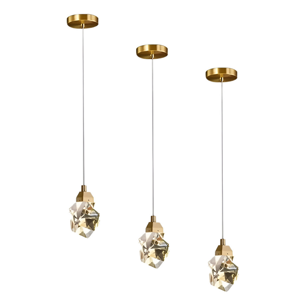 Kit 3 Pendente Dourado Pedra De Cristal Lavabo Sala Led 3w