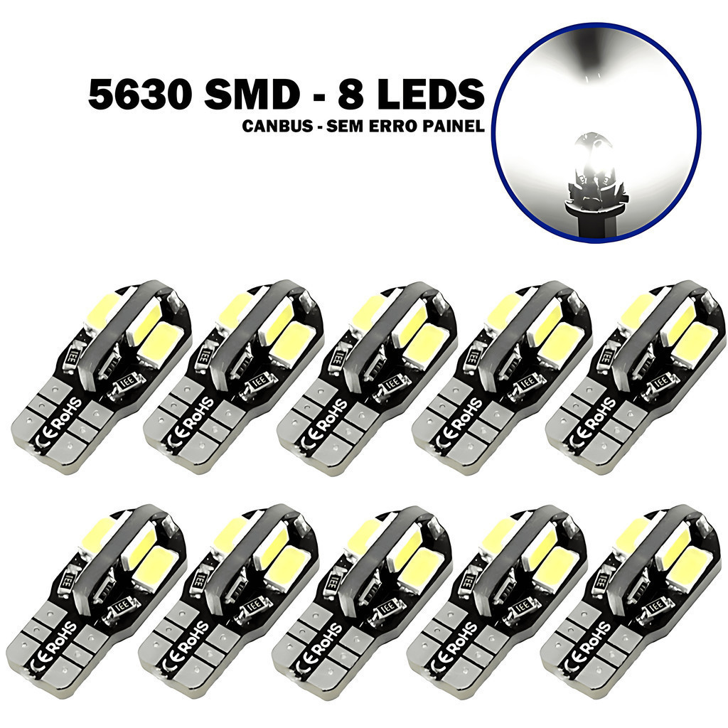 Kit 4 Lampada T10 Cambus 8 Led Canceller W5w Cadu Branco 12v em Oferta na Shopee