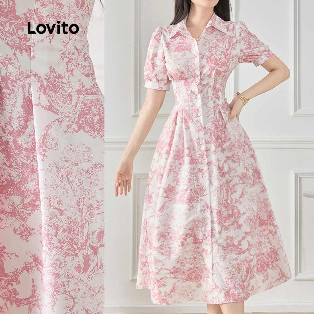Lovito Vestido Elegante Floral Com Botão Frontal E Costura Em Tecido Para Mulheres L120ED1110 - Women Clothes