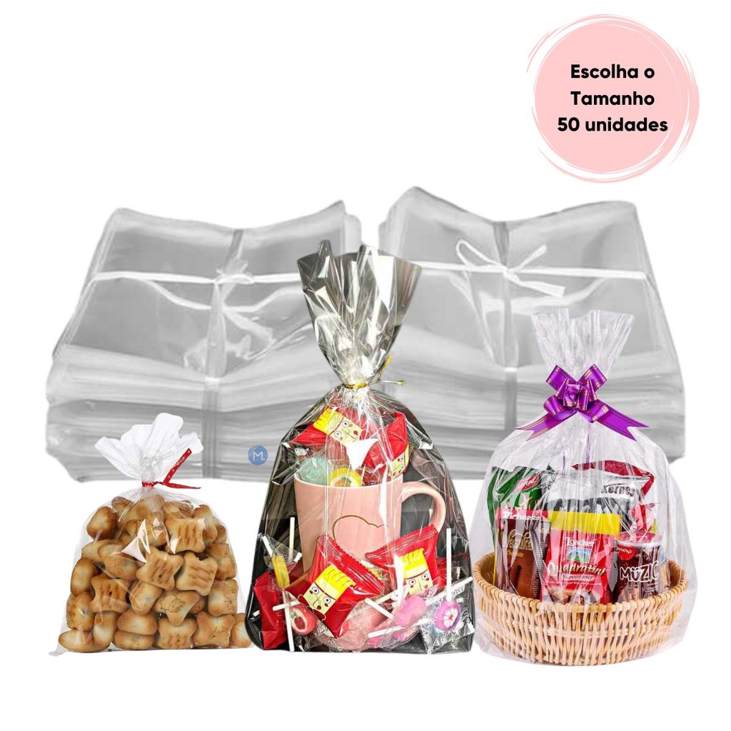 Saco Celofane Incolor Poli Transparente 50 unidades Carber Escolha o tamanho em Oferta na Shopee