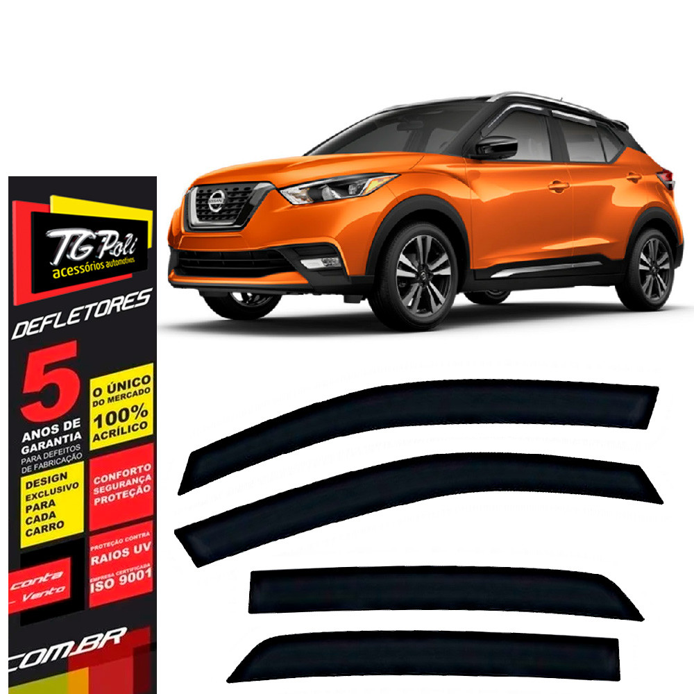 Calha de Chuva Nissan Kicks 2017 a 2025 4 portas TG Poli Defletor Portas Protetor Janelas Fumê em Oferta na Shopee