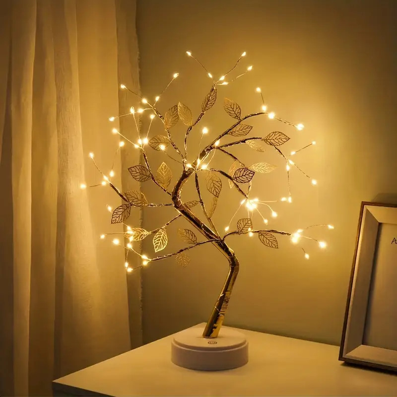 Luminaria Arvore de LED Folhas Dourada para Decoração do Casa Quarto Iluminação de Mesa de...