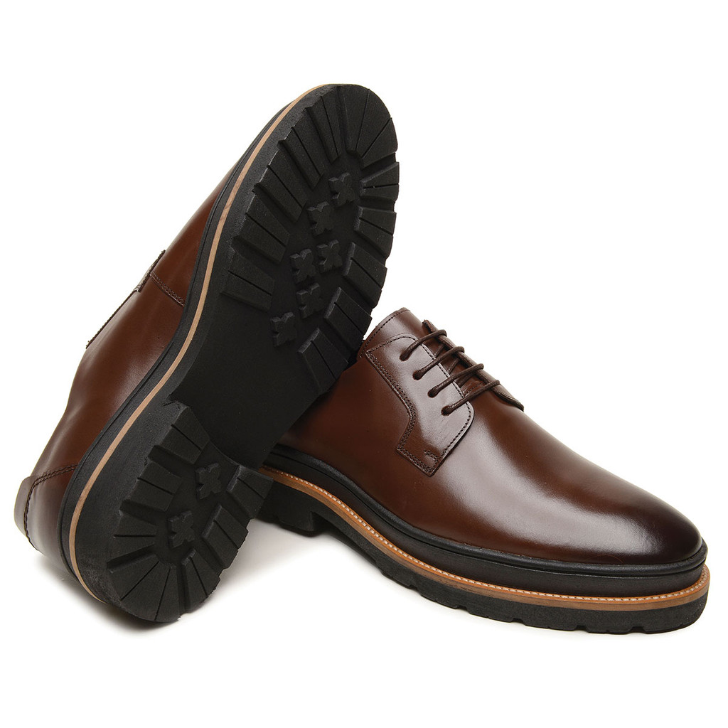 Sapato Casual Social Masculino Derby Solado Londres em Couro cor Café