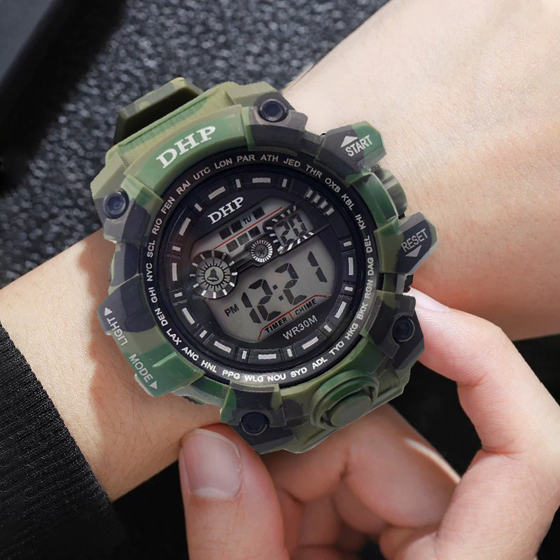 Relógio esportivo digital à prova d'água de silicone masculino DHP em Oferta na Shopee