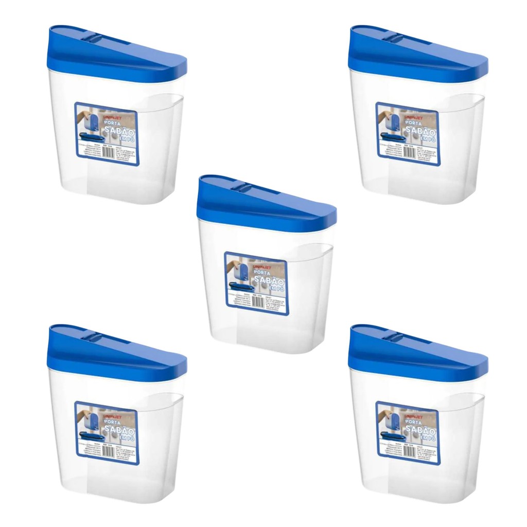 Kit 5 Porta Sabão Em Pó Pote Multiuso 900ML Azul Organizador Lavanderia