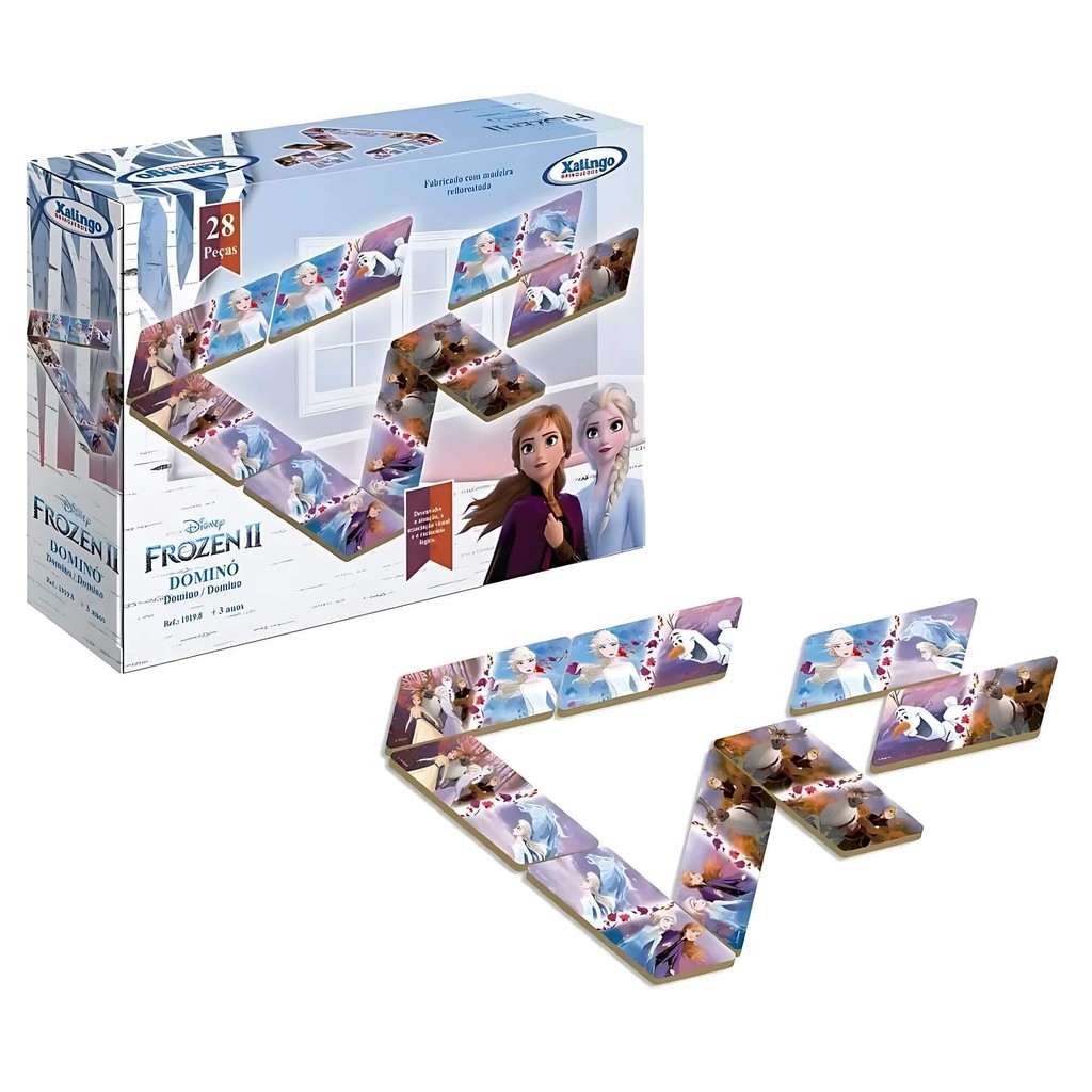 Jogo Dominó Infantil Educativo +3 Anos Em Madeira C/ 28 Peças Disney Frozen 2 Xalingo - 19198