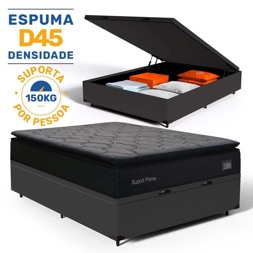 Cama Box Baú com Colchão de Espuma D45 Pillow Top Suport Prime Casal 138cm - Home & Living