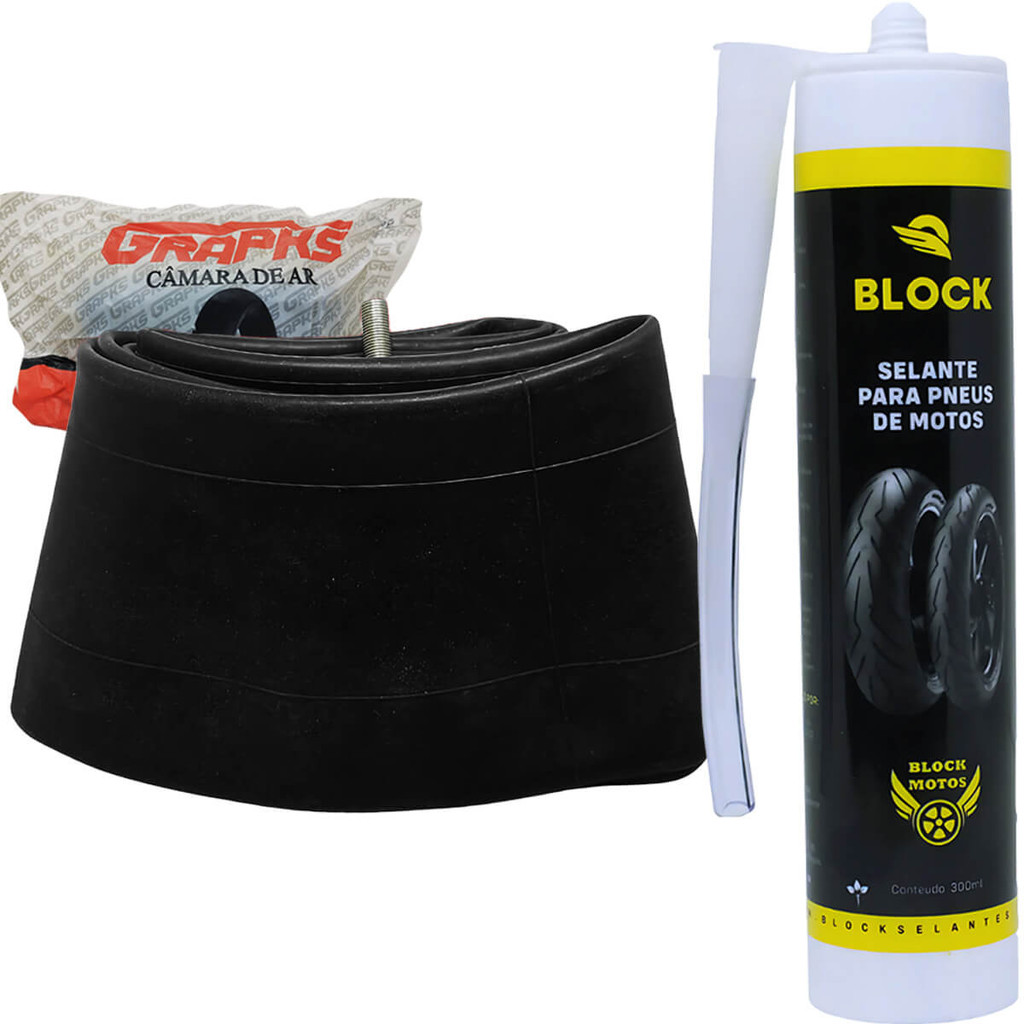 Kit Camara Ar Pneu Aro 17 + Vacina Pneu 300 ML Grapks + Block