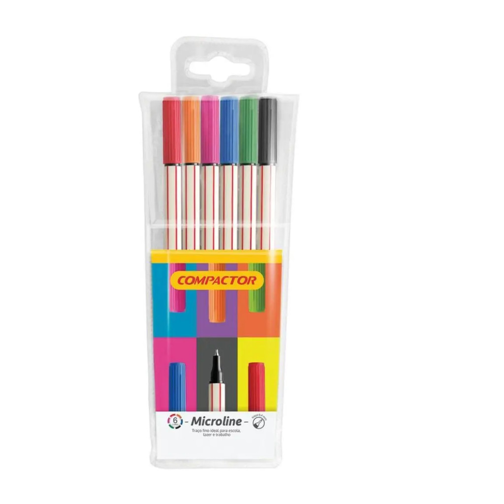 CANETA COM PONTA POROSA MICROLINE   CARTEIRA COM 6 CORES   COMPACTOR   2758000 em Oferta na Shopee