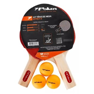 Kit Tênis de Mesa Effect II 2 Raquetes e 3 Bolas - Poker