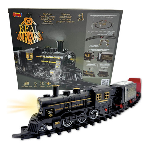 Trem Elétrico Ferrorama Luz Som Fumaça 15 Peças Trenzinho Infantil Trilho Completo Brinquedo Interativo Crianças