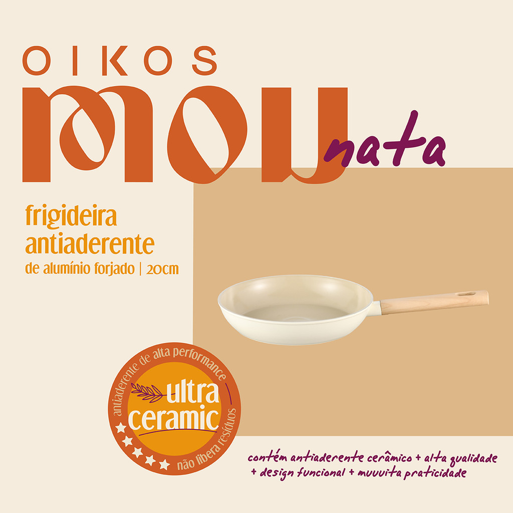 Detalhes do Frigideira Antiaderente Ultra Ceramic 20cm de Indução Borda de Silicone Cor Bege Mou Nata - Oikos