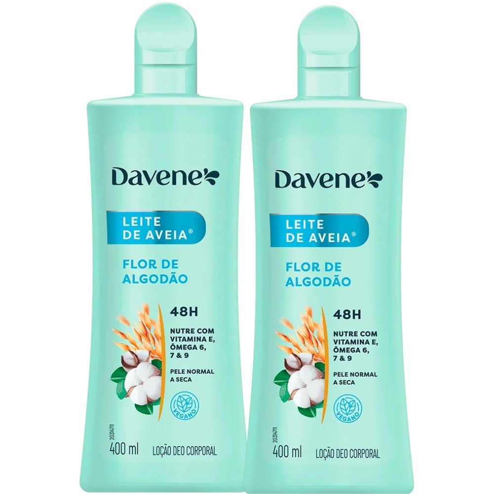 2 Hidratante Corporal Leite Aveia  Flor Algodão 400ml Davene