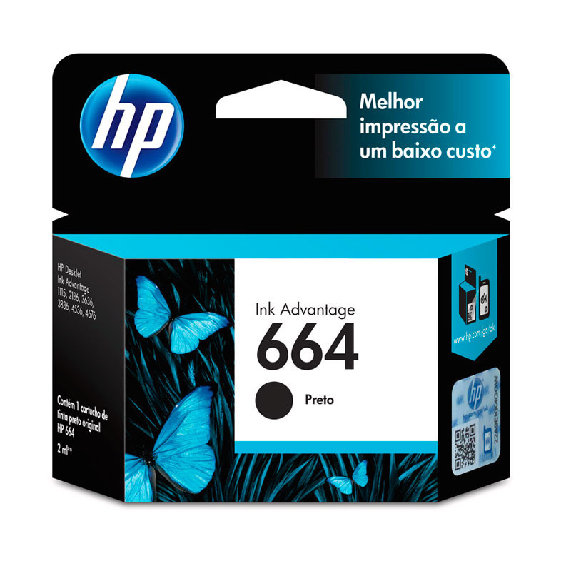 Cartucho HP 664 Original F6V29AB Preto p/ Deskjet 2136, 2676, 3776, 5076, 5276 em Oferta na Shopee