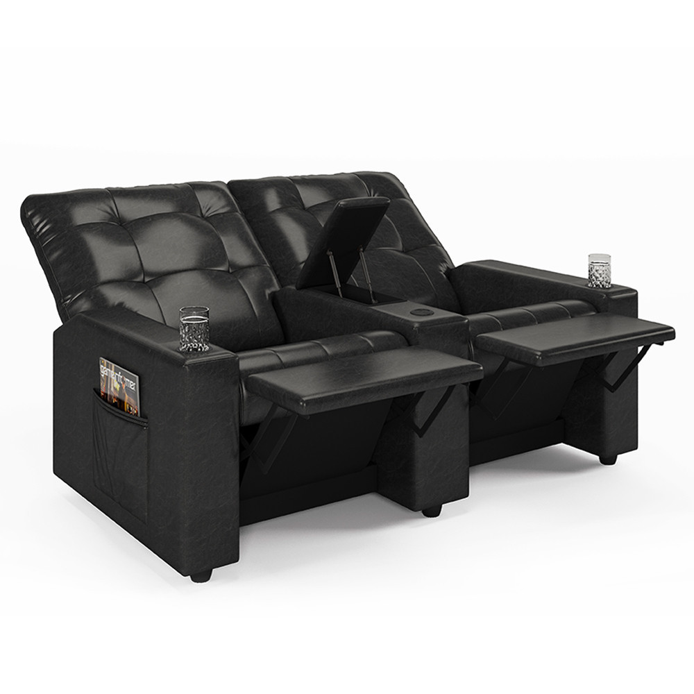 Poltrona do Papai Reclinável Cinema 2 Lugares Manual Baú USB Haifa F05 Facto Preto B - Lyam Decor - Home & Living