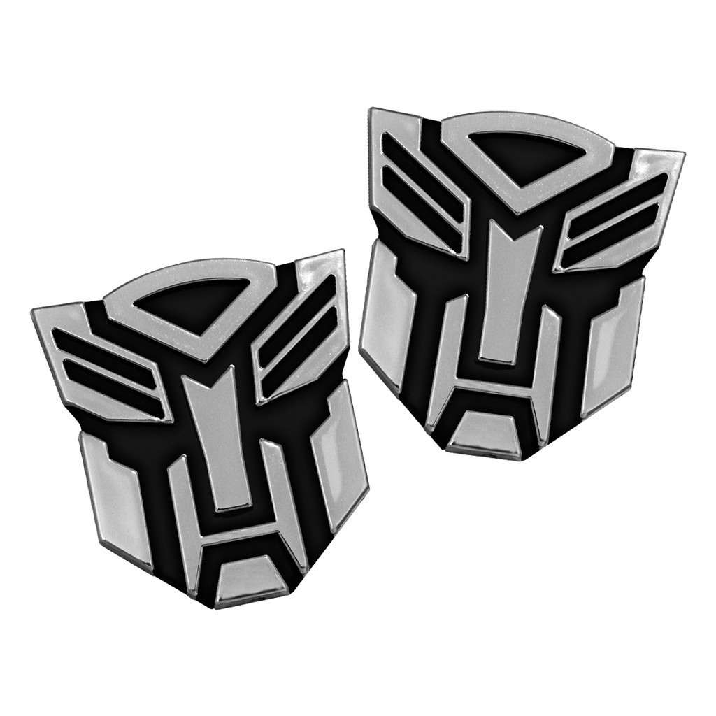 Par Emblema Adesivo Transformers Cromado Com Preto Carro Moto