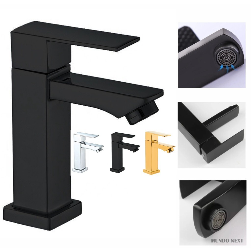 Torneira De Banheiro Lavabo Luxo Inox Preta Prata e Dourado 1/2 Cuba