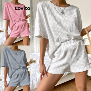 Lovito Conjunto De Shorts Casuais De Tecido Texturizado Liso Para Mulheres LNL43150
