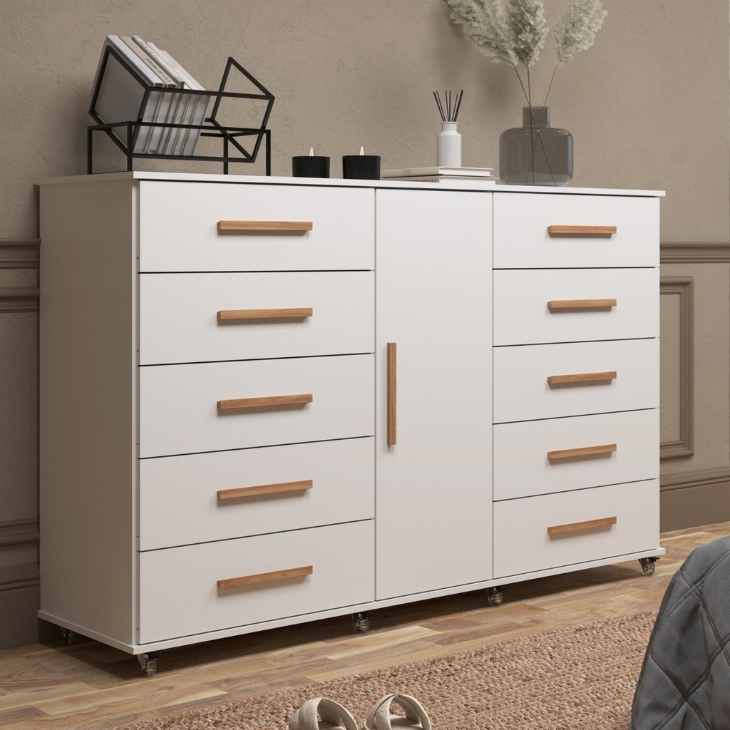 Cômoda Sapateira 1 Porta 10 Gavetas com Rodízio Monterrey Yescasa - Home & Living