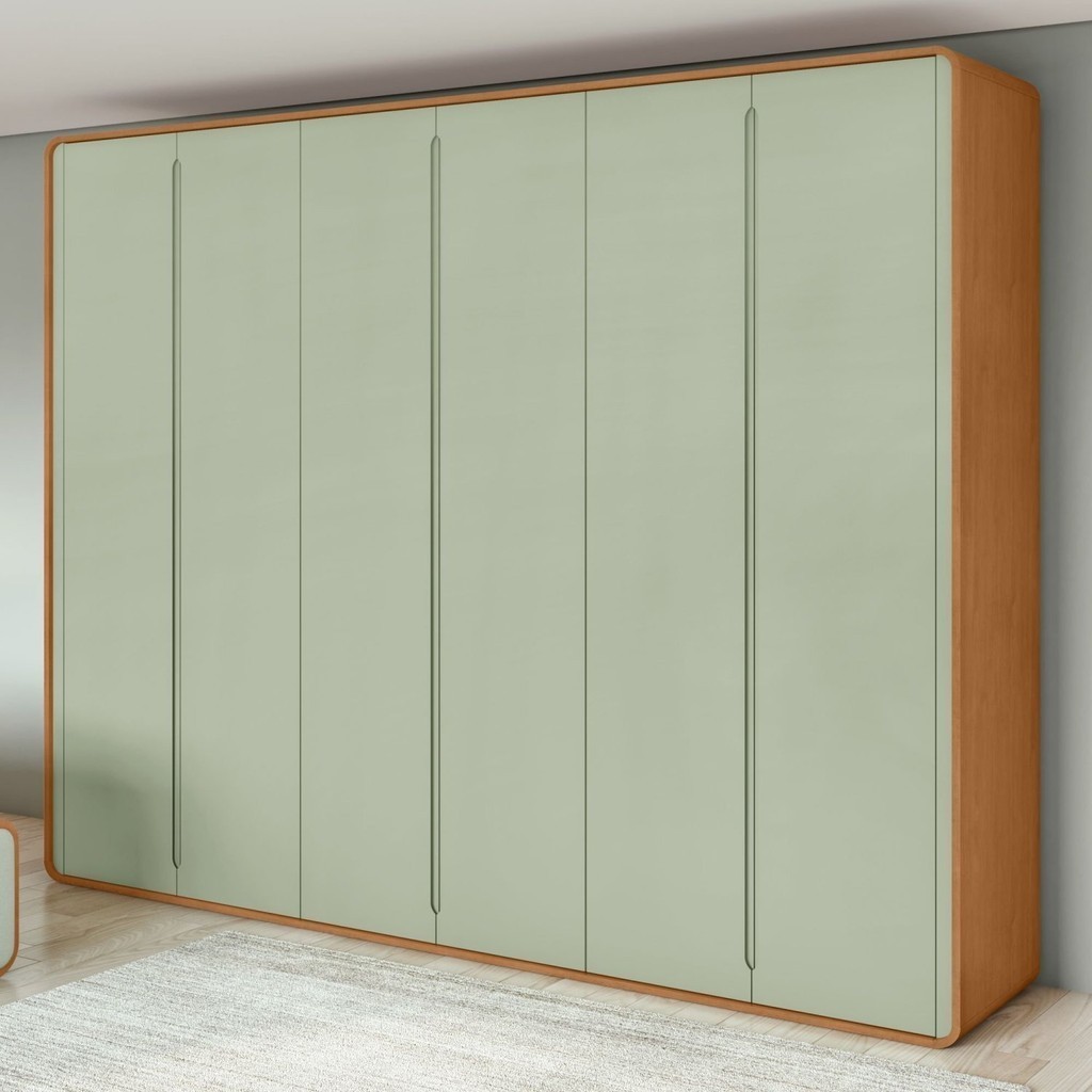 Guarda-roupa Casal Loop 6 Portas 100% MDF Amêndoa Clean/Salvia - Mom & Baby