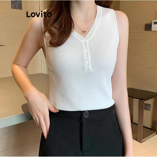 Lovito Top feminino casual de malha com botão liso LNE52071
