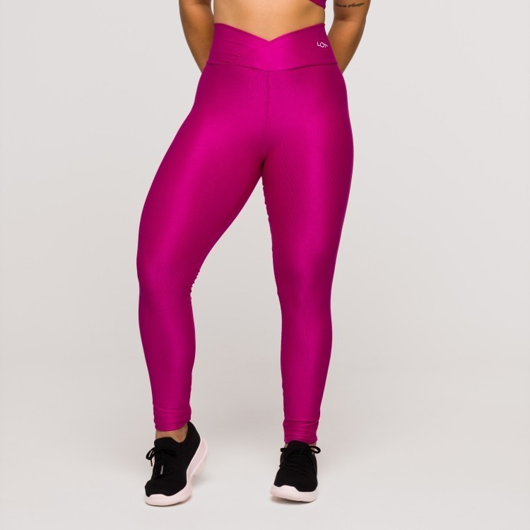 Legging Fitness Feminina Academia Poliamida Calça Cós Cruzado Rosa Crossfit