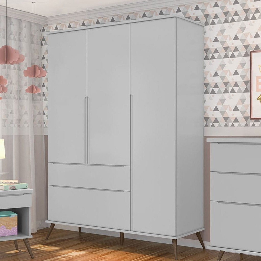 Guarda-Roupa Infantil 3 Portas 2 Gavetas Melinda  Cinza - Home & Living