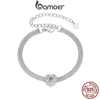 Bamoer 925 Sterling Sliver Bracelet Moissanite Pulseira Jóias Tecidas Com Coração Para Mulheres em Oferta na Shopee