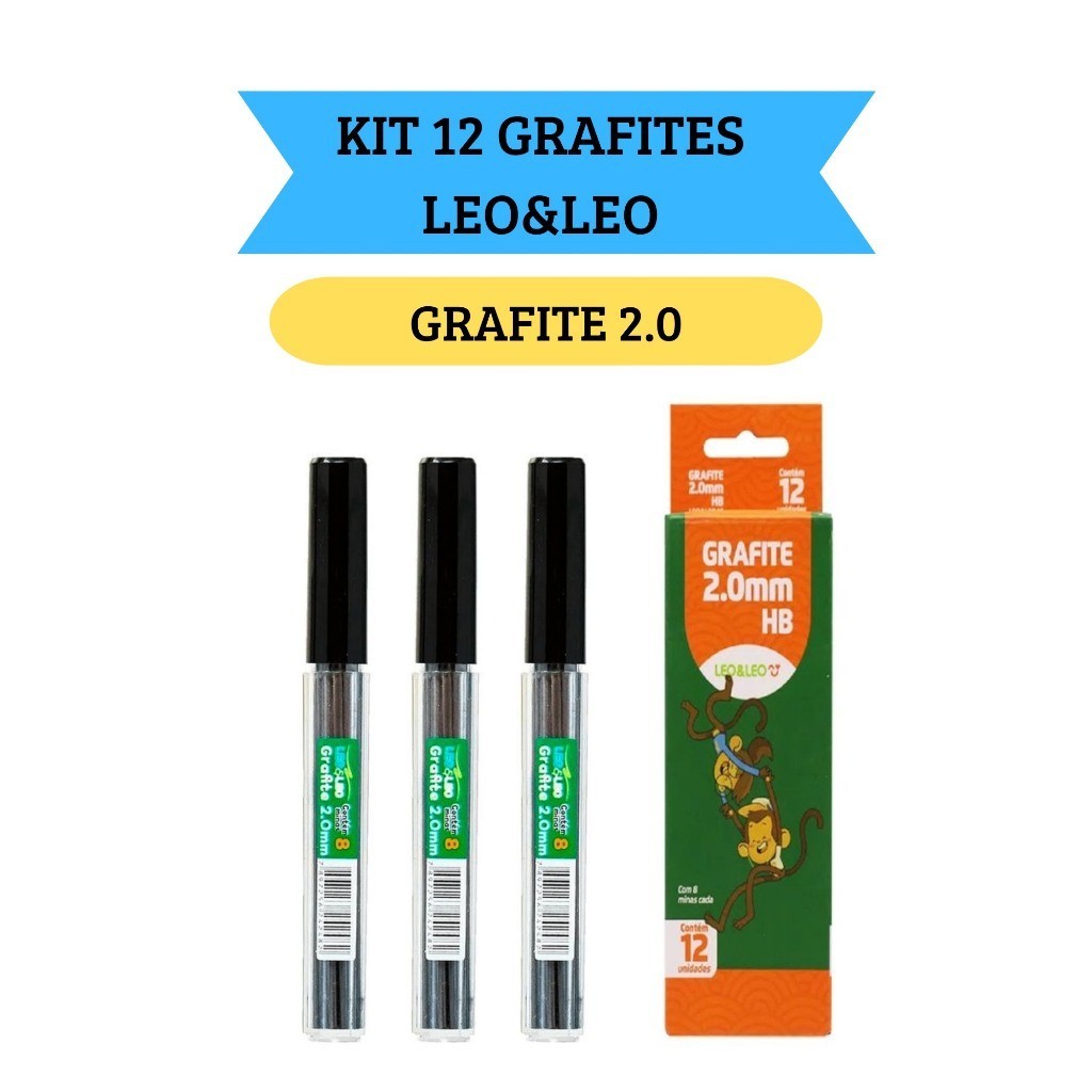 Kit 12 Grafites para Lapiseira Mina De Grafite 2.0mm Leo&Leo
