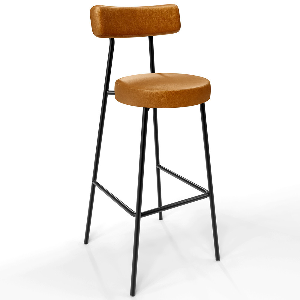 Banqueta Alta Bar Cozinha Sala De Jantar Estrutura Em Aço Milão L02 Couríssimo Whisky - Lyam Decor em Oferta na Shopee