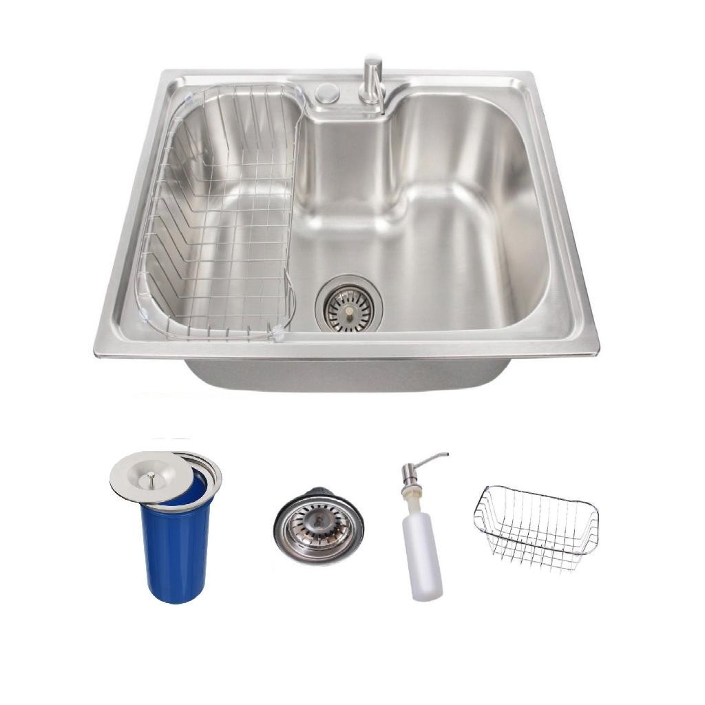 Cuba Cozinha Gourmet Inox 304 50x40 Completa Com Lixeira Embutida 5L E Dosador