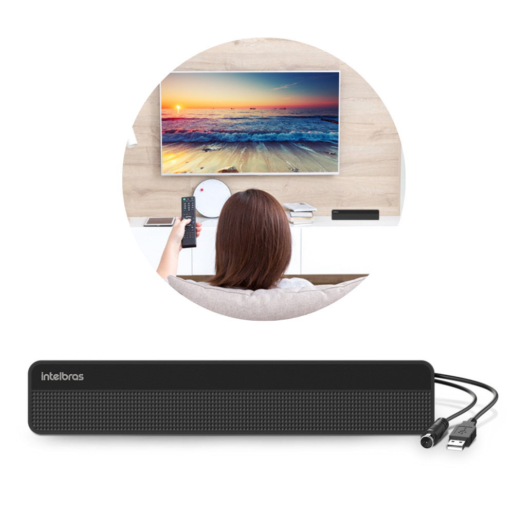 Antena Interna Tv Digital Amplificada AI 3101 Intelbras Preta USB Sinal UHF HDTV Design Minimalista Prática Parede Móvel