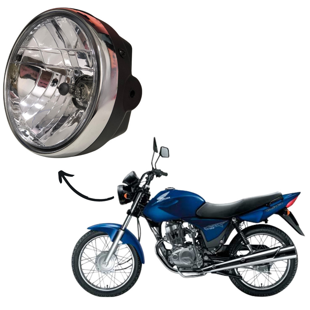 Farol Completo Cg Titan 150 KS/ES/ESD/ Fan 150 até 2008 Aro Cromado C/ Lampada