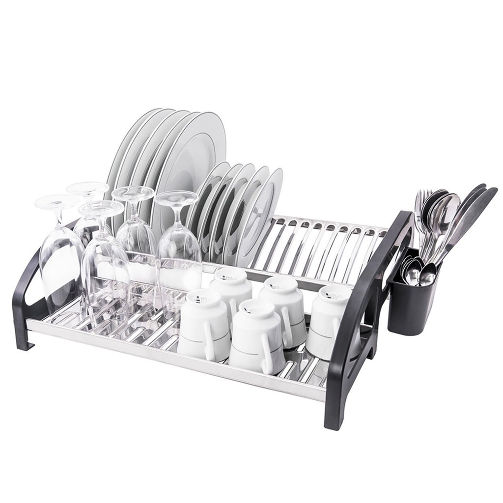 Escorredor de Louça 20 Pratos em aço Inox Cama com Porta Talheres Pia Cozinha Organizador